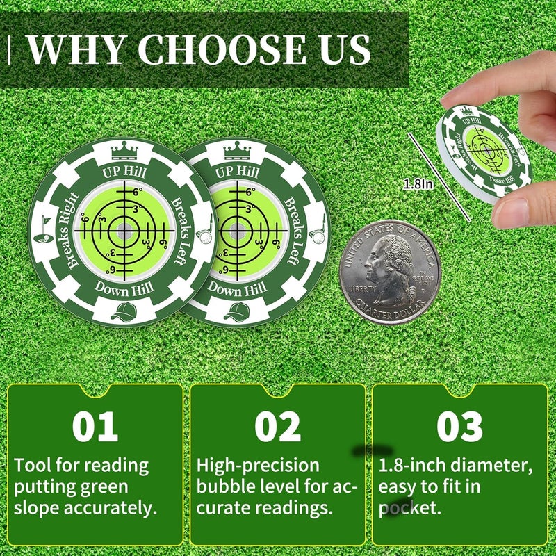 DESELL Golf Green Reader, 2 Pack Golf Ball Marker Hat Clip with High Precision Horizontal Bubble, Putting Training Aid Golf Accessories Tool Gift for Men Women - Image 4